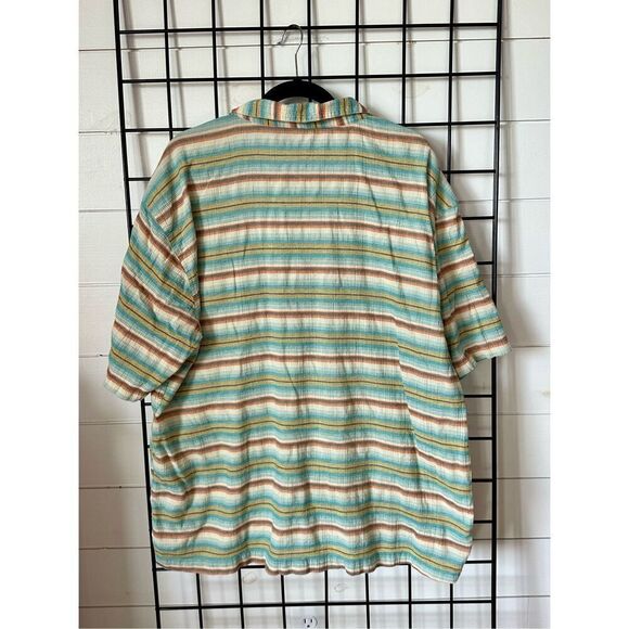 Ruff Hewn Shirt Mens XL Turquoise Tan Striped Hawaiian Button Up SS Beach - Picture 7 of 12